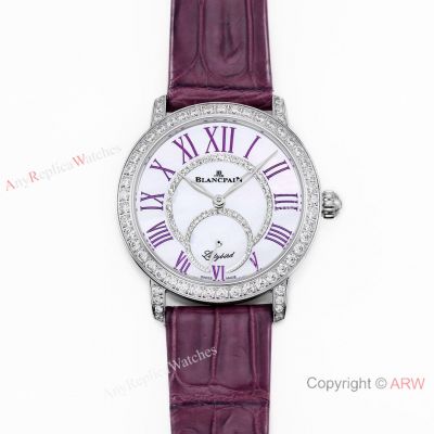 AAA Swiss Copy Blancpain Diamond Ladybird Purple Leather Strap Watch